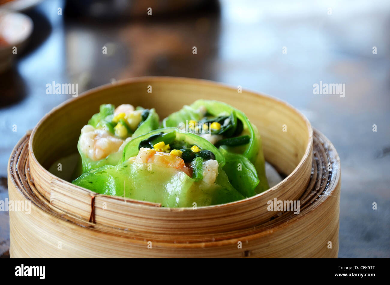 spinach dumpling with shrimp , Asian food Stock Photo