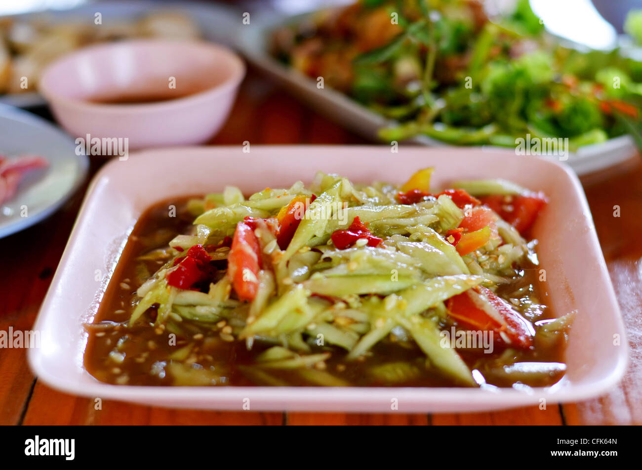 spicy cucumber salad with fermented fish , Thai food Stock Photo - Alamy