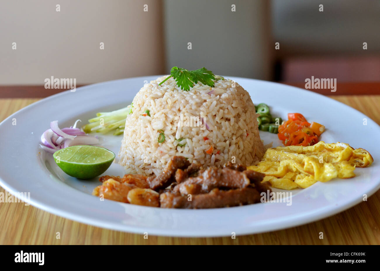 Mixed Cooked Rice Mixed cooked rice with shrimp paste sauce and fresh vegetable, Thai ...