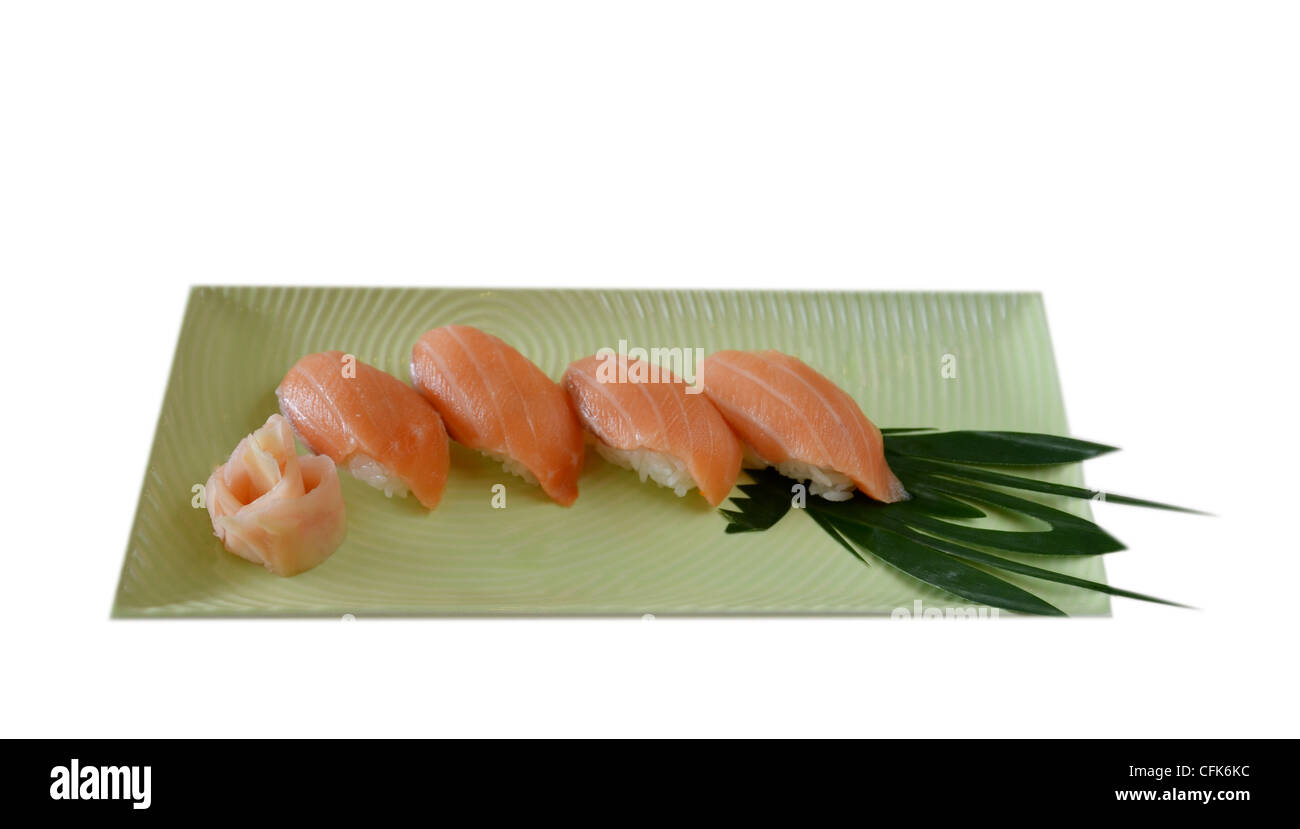 Traditional Japanese food , salmon sushi Stock Photo - Alamy