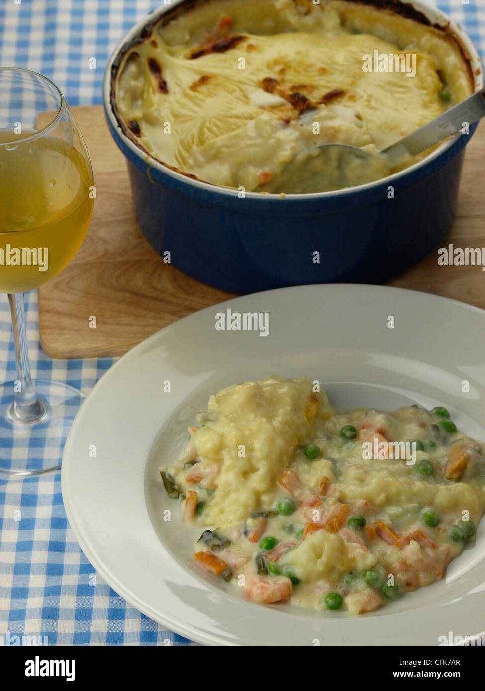 Fish pie with extra vegetables Stock Photo
