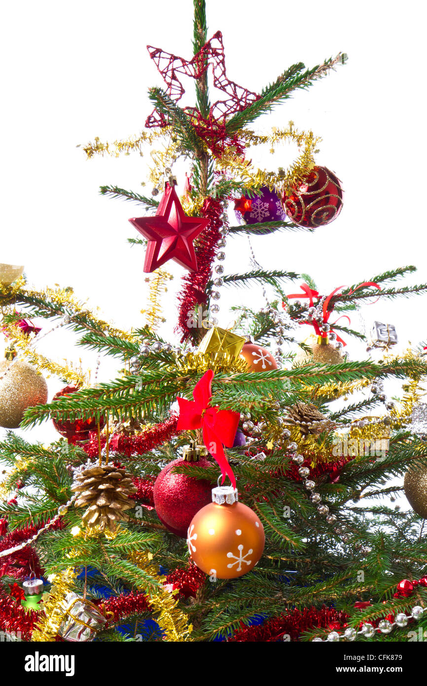 decorated christmas tree isolated on white background Stock Photo - Alamy