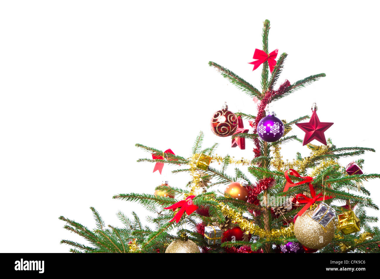 decorated christmas tree isolated on white background Stock Photo - Alamy