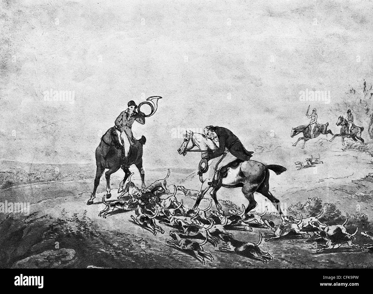 The Death of the Fox - Fox hunt, circa 1825 Stock Photo