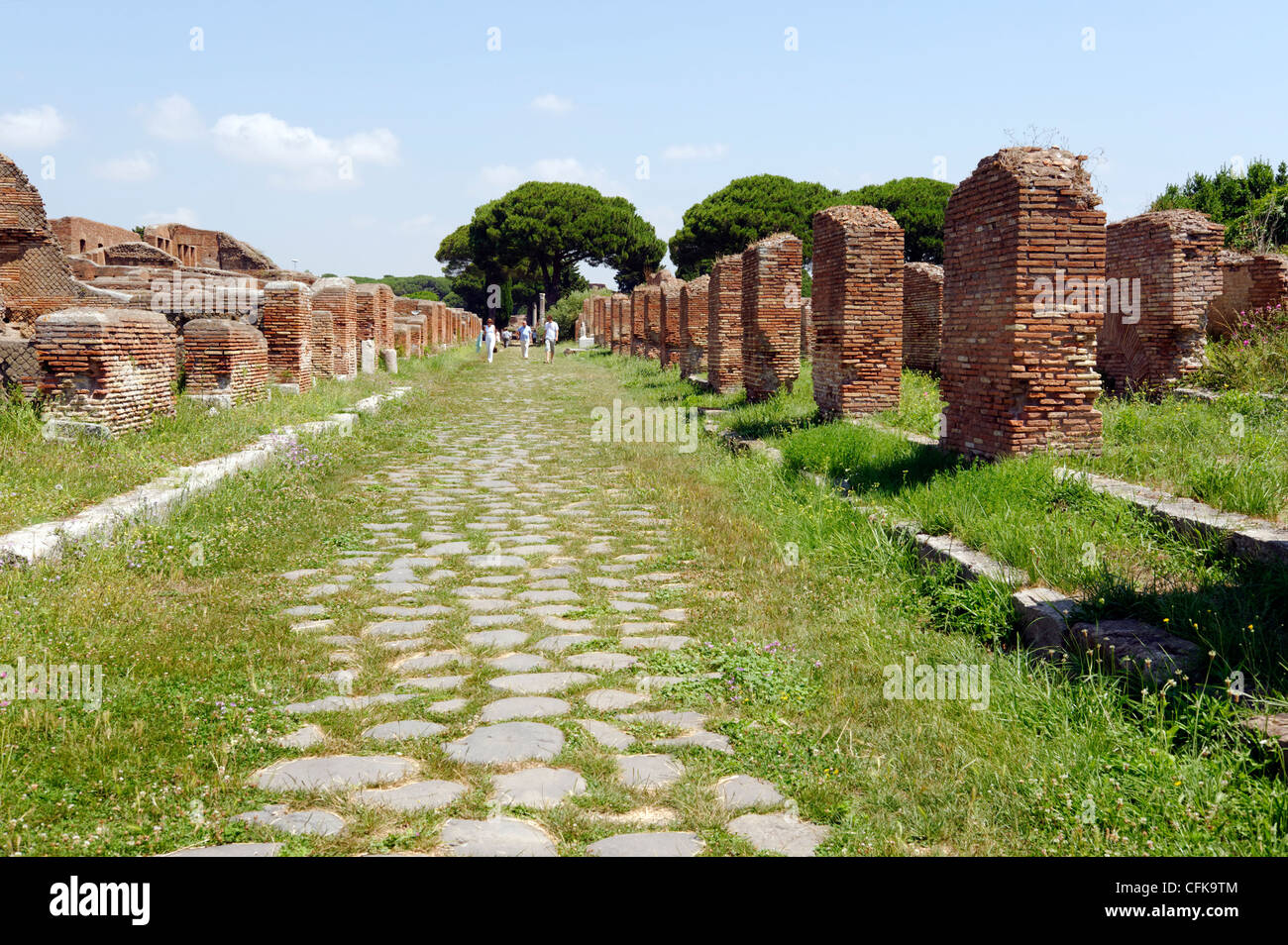 Ostia Antica. Lazio. Italy. View along the lower Decumanus Maximus heading north away from the Porta Sea towards the centre of Stock Photo