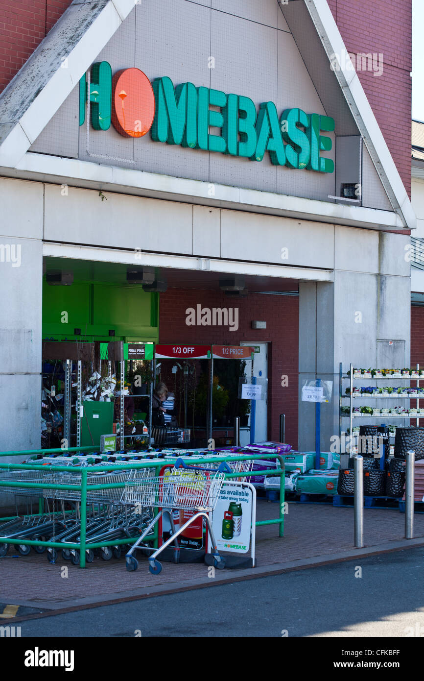 homebase superstore entrance with bedding plants for sale Stock Photo