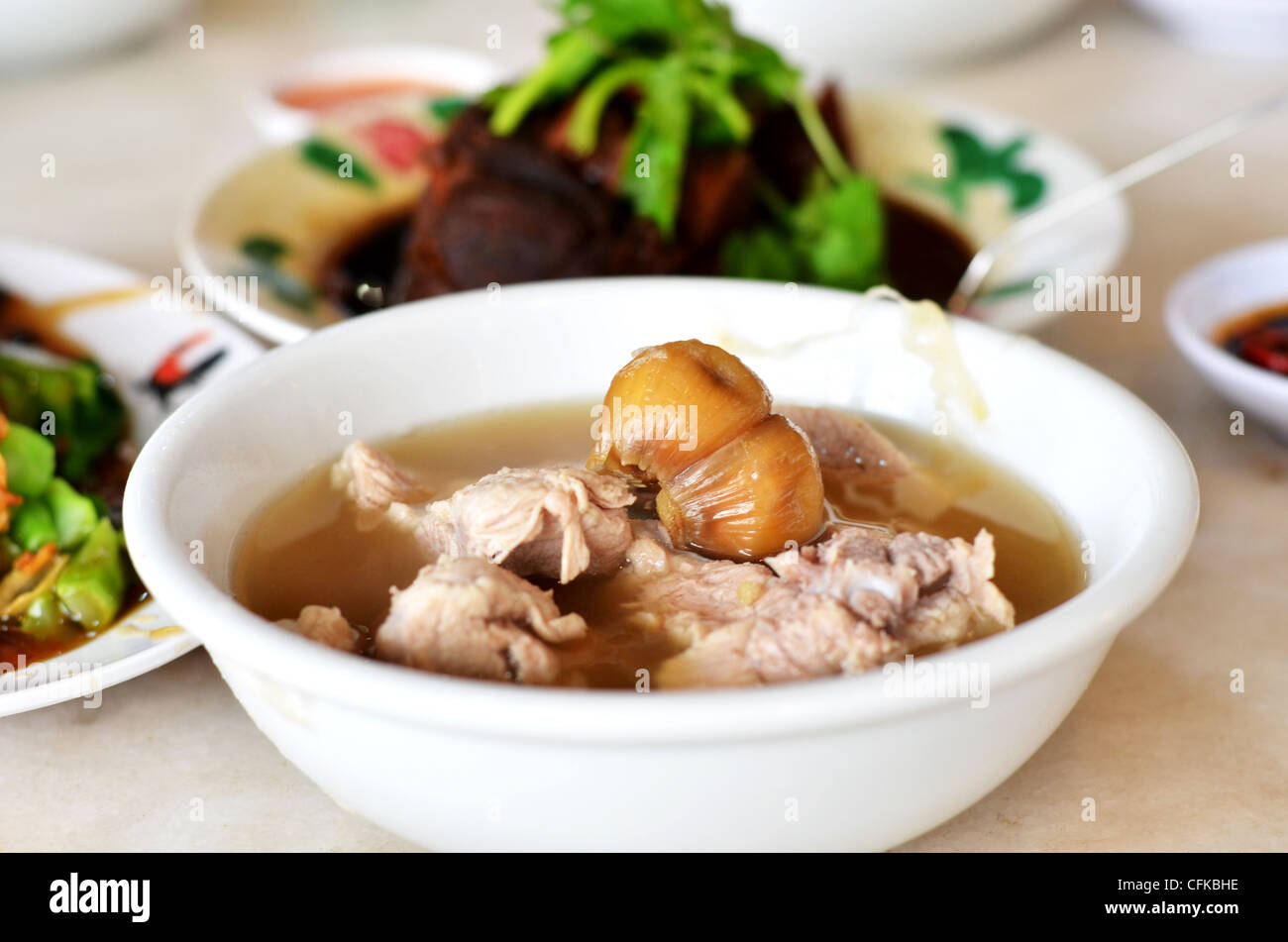Malaysian stew of pork and herbal soup, spicy peppery soup (bak kut teh) Stock Photo