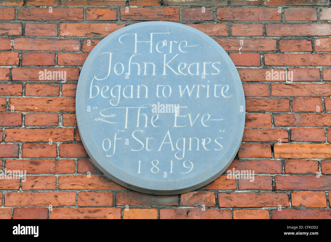 Wall plaque indicating where John Keats started to write "The Eve Of St