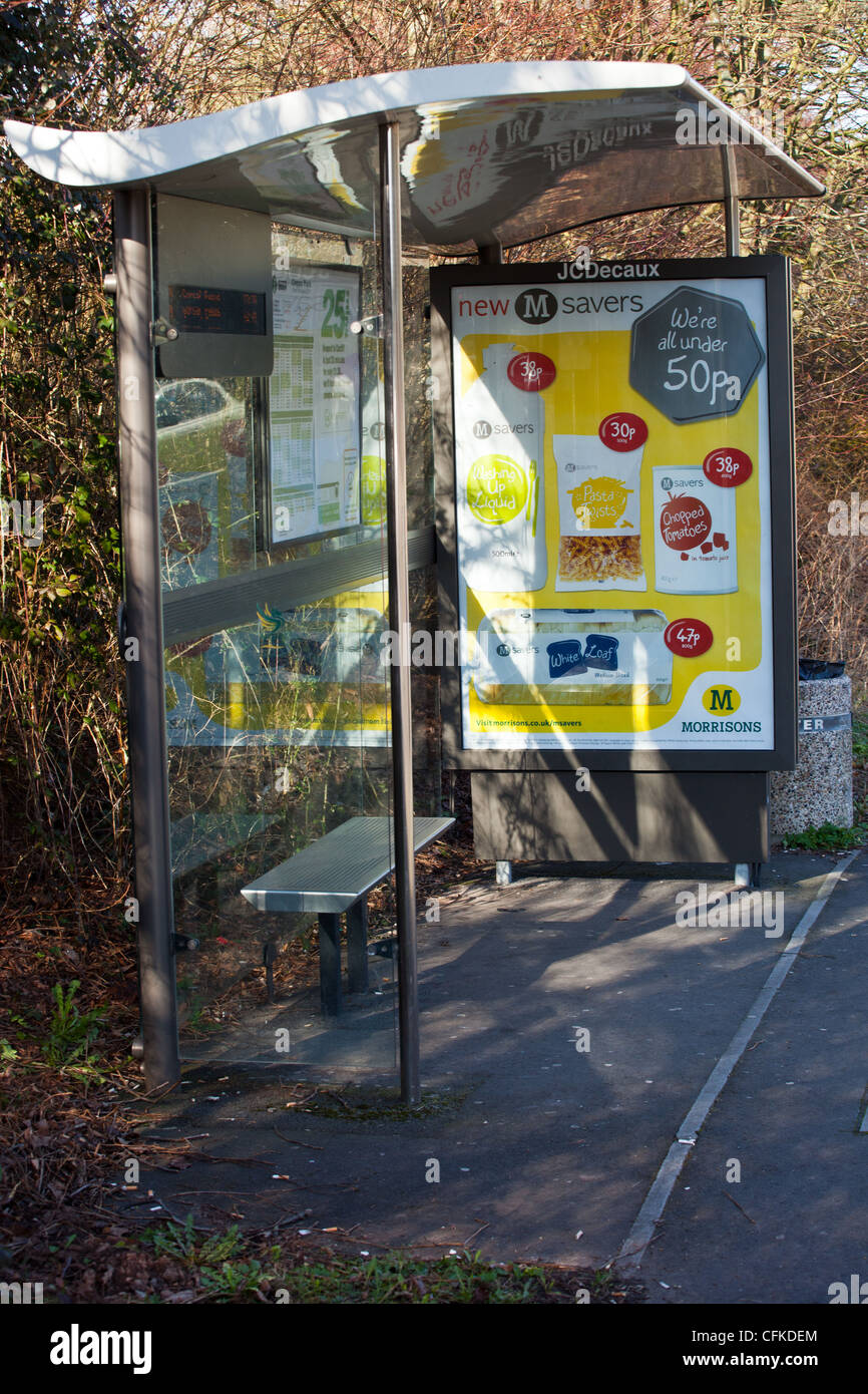 bus stop with morrisons bill board advertising Stock Photo