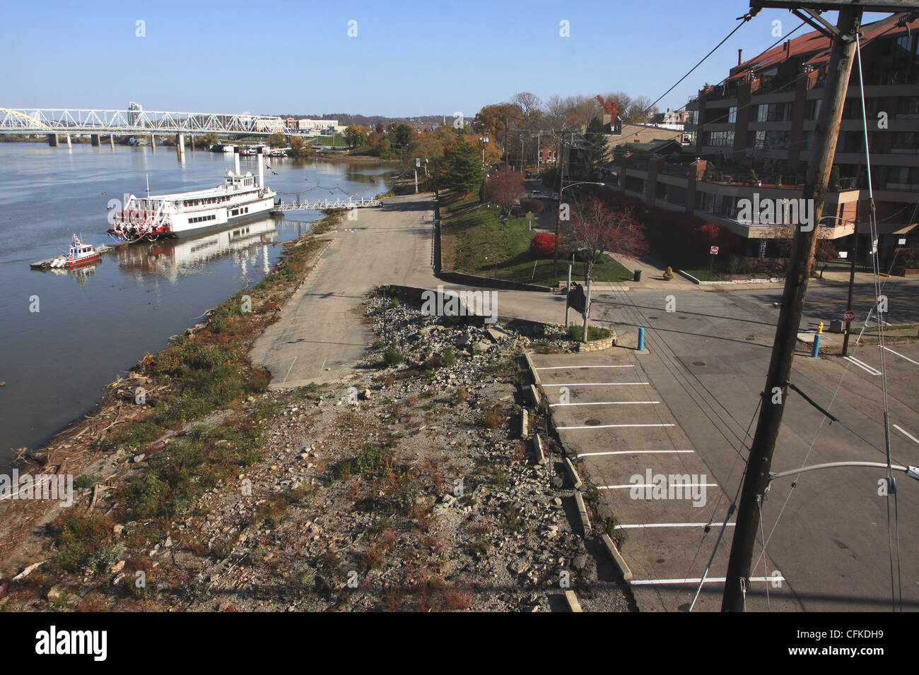 Normal water level after flood Ohio River Covington Kentucky during