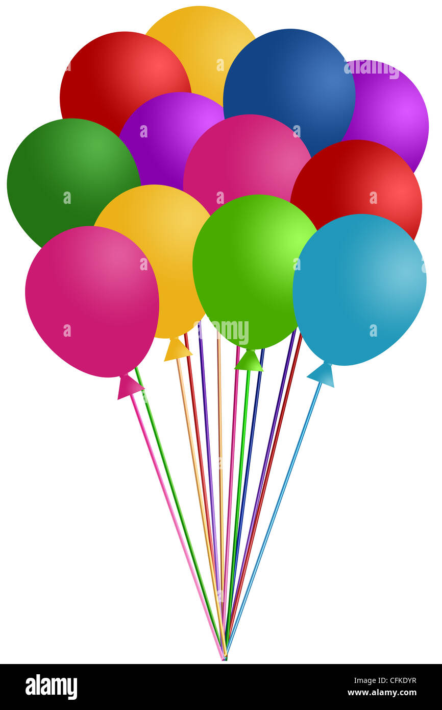 Multi Colored Balloons On Strings 3d Images Stock Photo, Picture