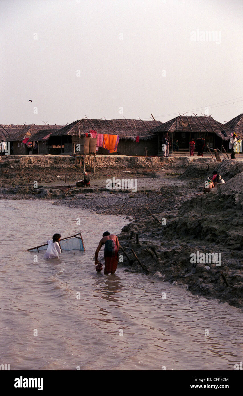 People fishing  shrimps in the river of Brahmaputra. Stock Photo