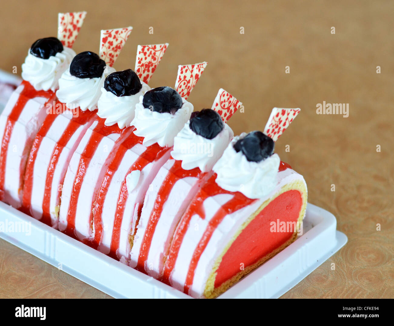 strawberry ice cream cake , Beautiful decorated cake Stock Photo