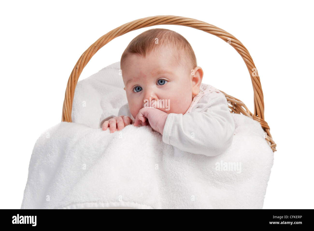 baby in laundry basket, isolated on white Stock Photo Alamy