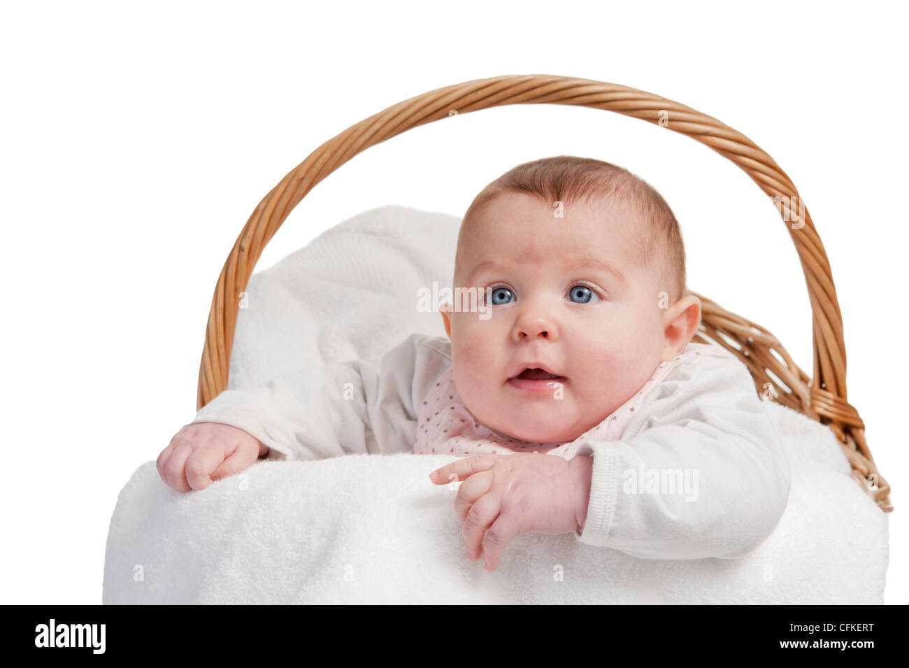 baby in laundry basket, isolated on white Stock Photo Alamy