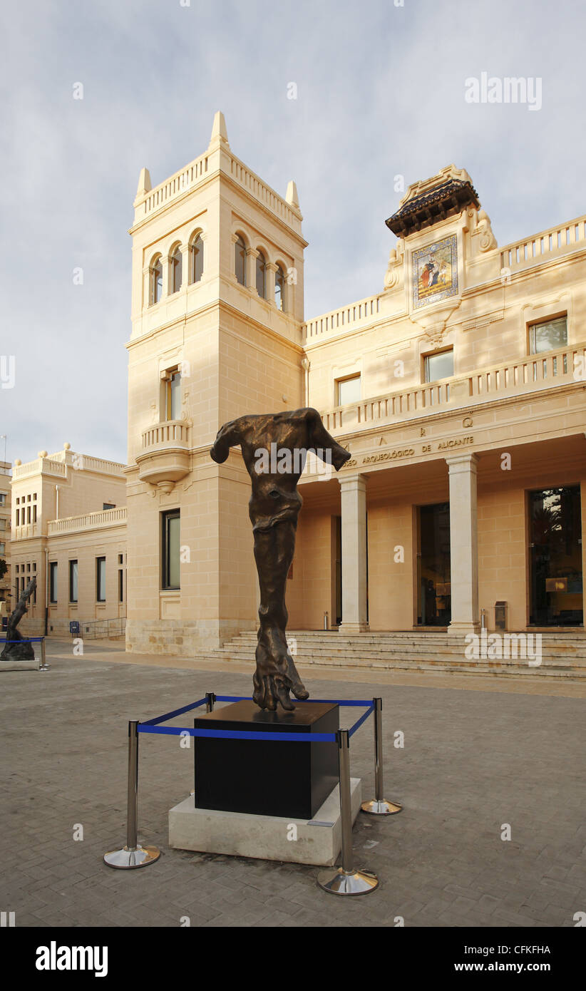 The Divine Monstrosity bronze sculpture by Salvador Dali in front of the Archaeological Museum of Alicante, Spain Stock Photo