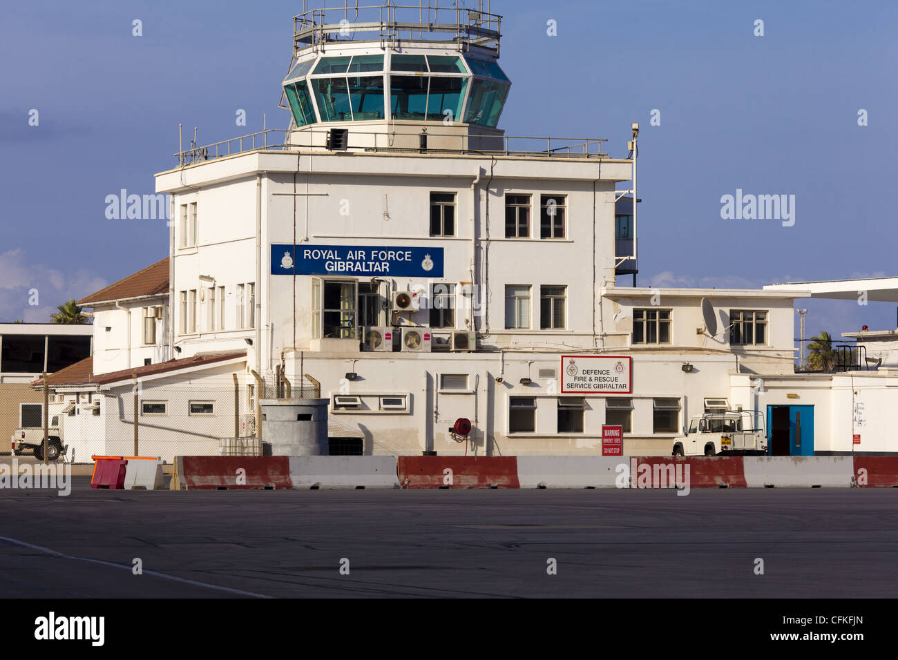 The air traffic control building showing the RAF presence at Gibraltar airport Stock Photo