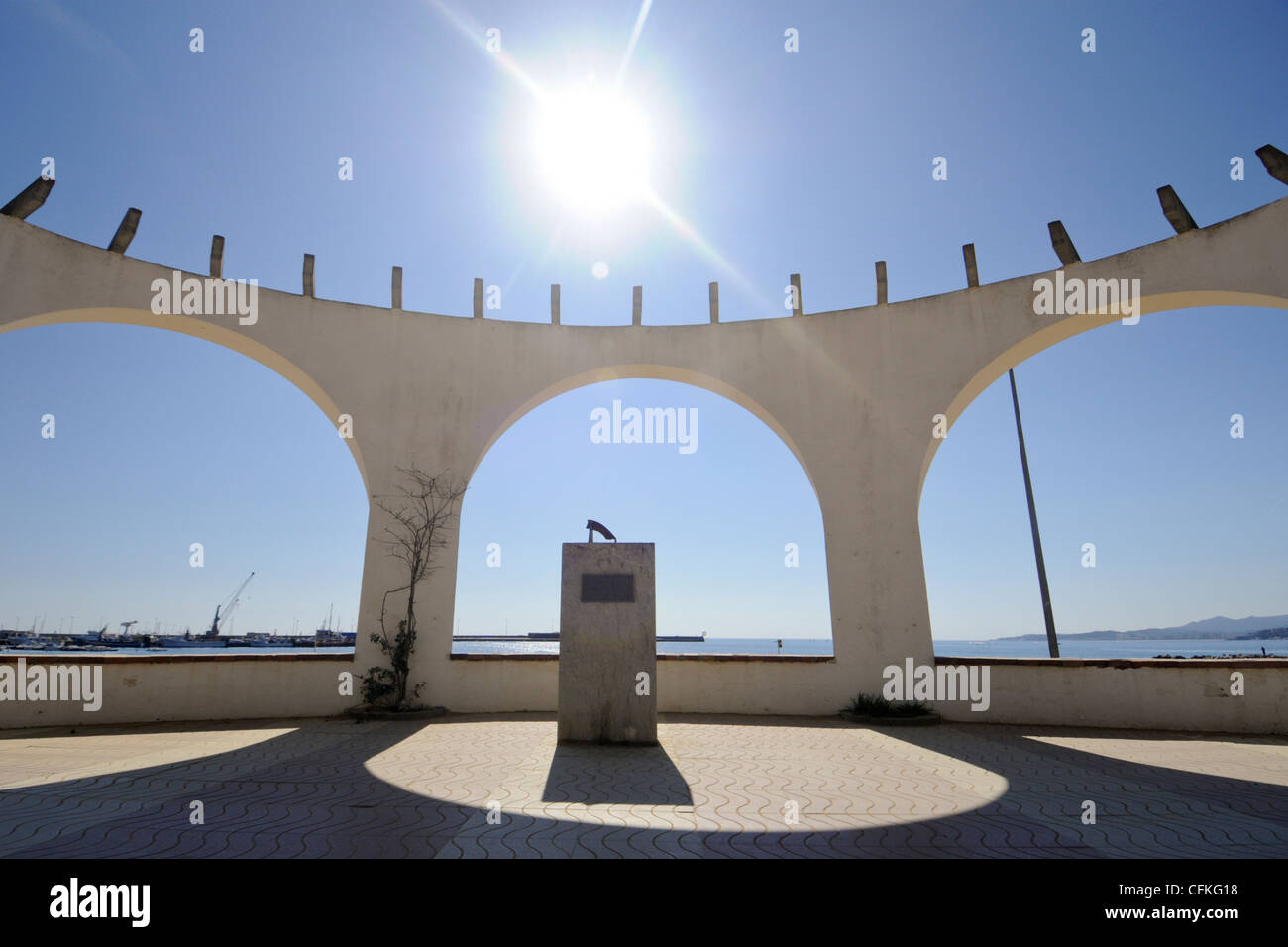 A sun dial on the promenade on the Spanish Costa Brava. Stock Photo