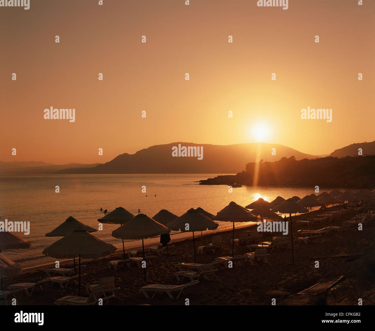 Pefkos Beach sunset Rhodes Greece Stock Photo