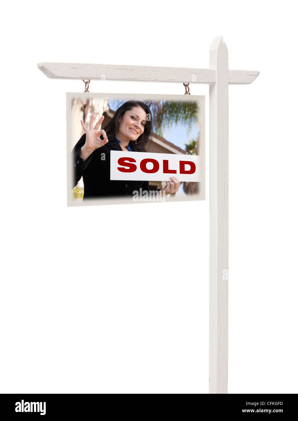 Isolated Real Estate Sign with Clipping Path - Hispanic Female Agent ...