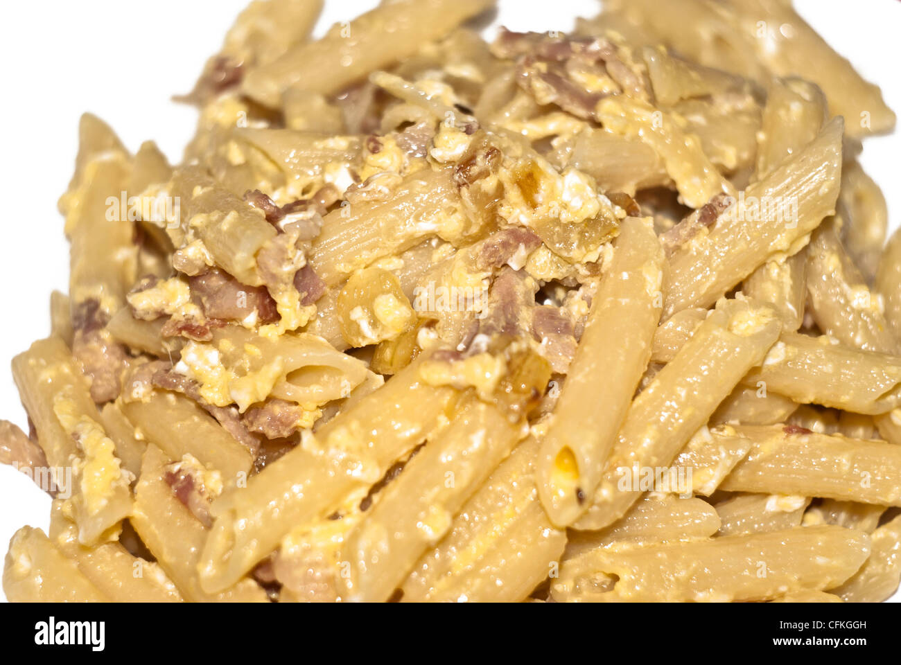 Penne carbonara with bacon, eggs, black pepper, olive oil,cheese Stock