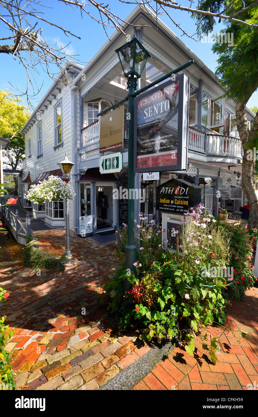 Entrance to shops and restaurants, Parnell High Street, Auckland, New Zealand Stock Photo