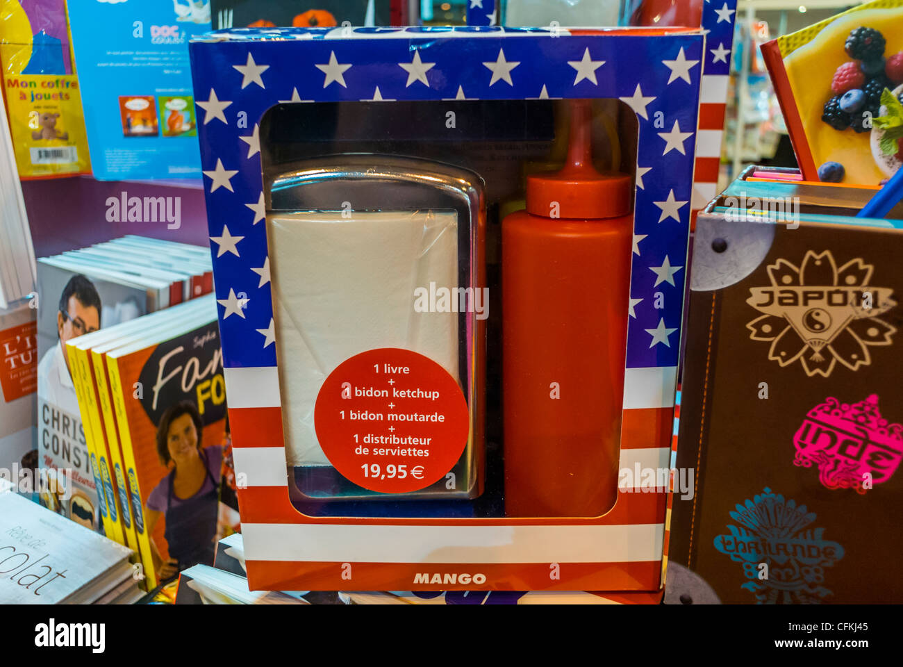 Paris, France, Unusual Packaging, American Diner Supplies in Box to Sell  American Food Book at Salon du Livre, Book Fair Stock Photo - Alamy