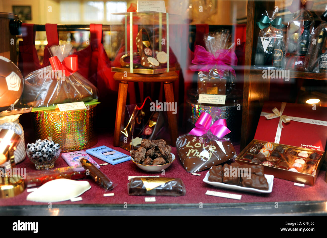 Old Bank House chocolate and confectionary shop in Ambleside Lake District Cumbria UK . Home made chocolates and Easter Eggs Stock Photo