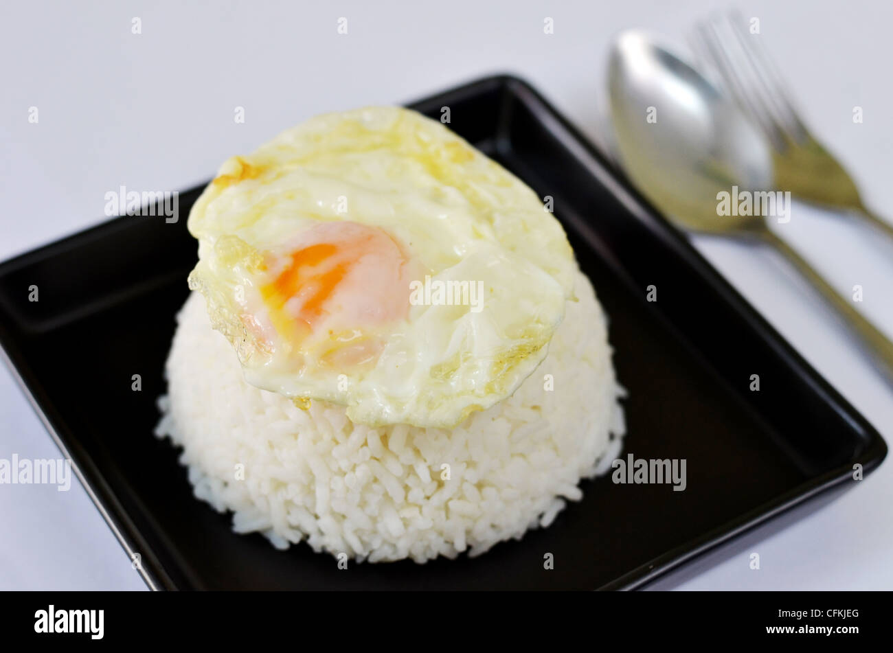 a delicious fried egg on steamed rice Stock Photo Alamy