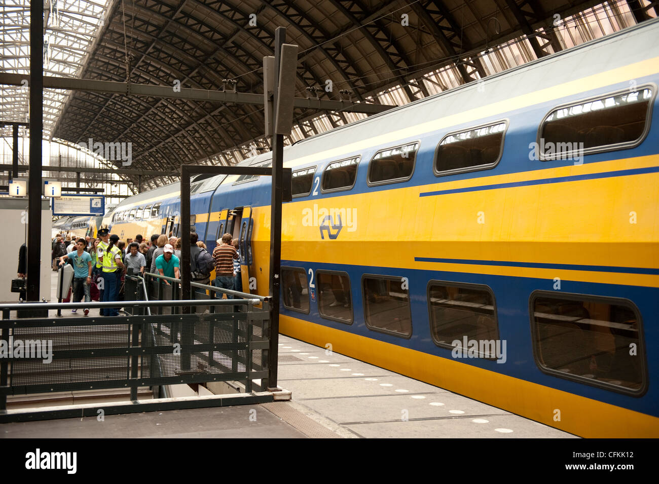 Double Decker Train at Platform Amsterdam Holland Netherlands Europe EU Stock Photo