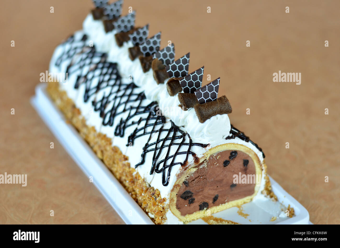 chocolate ice cream cake , Beautiful decorated cake Stock Photo