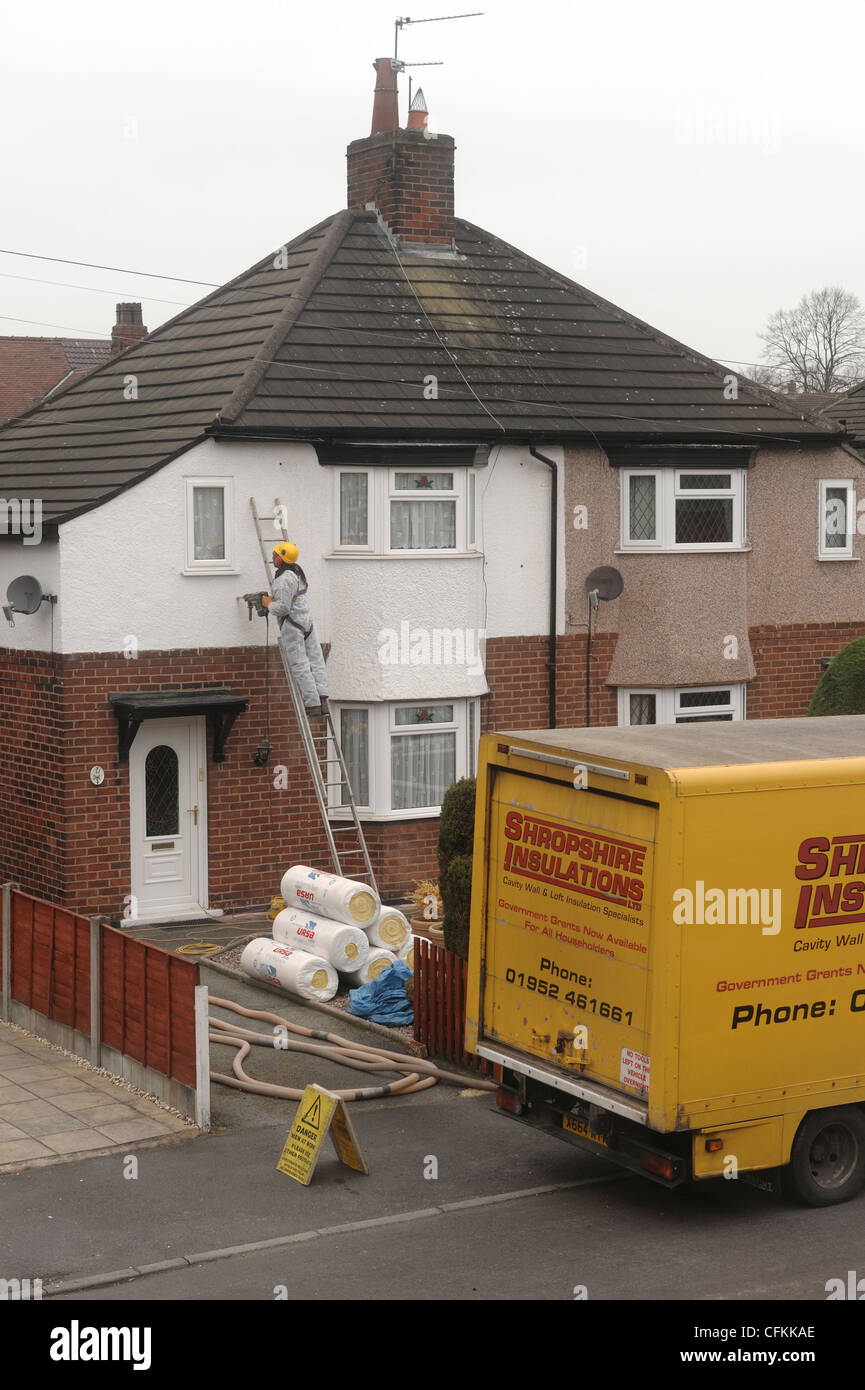 Cavity wall insulation installation Stock Photo