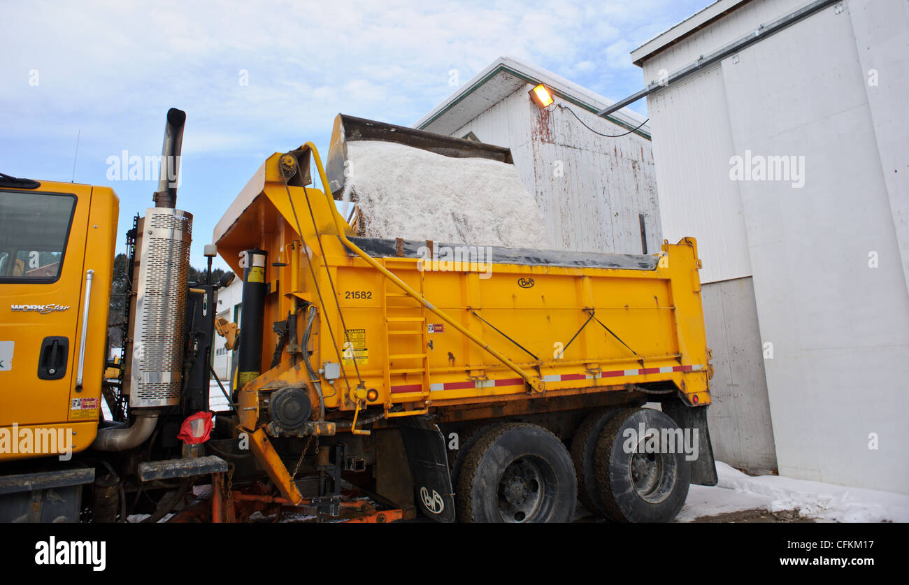 Front end loader loading road salt for deicing winter roads in Canada Stock Photo Alamy
