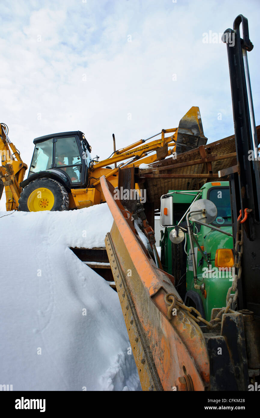 Front end loader loading road salt for deicing winter roads in Canada Stock Photo Alamy