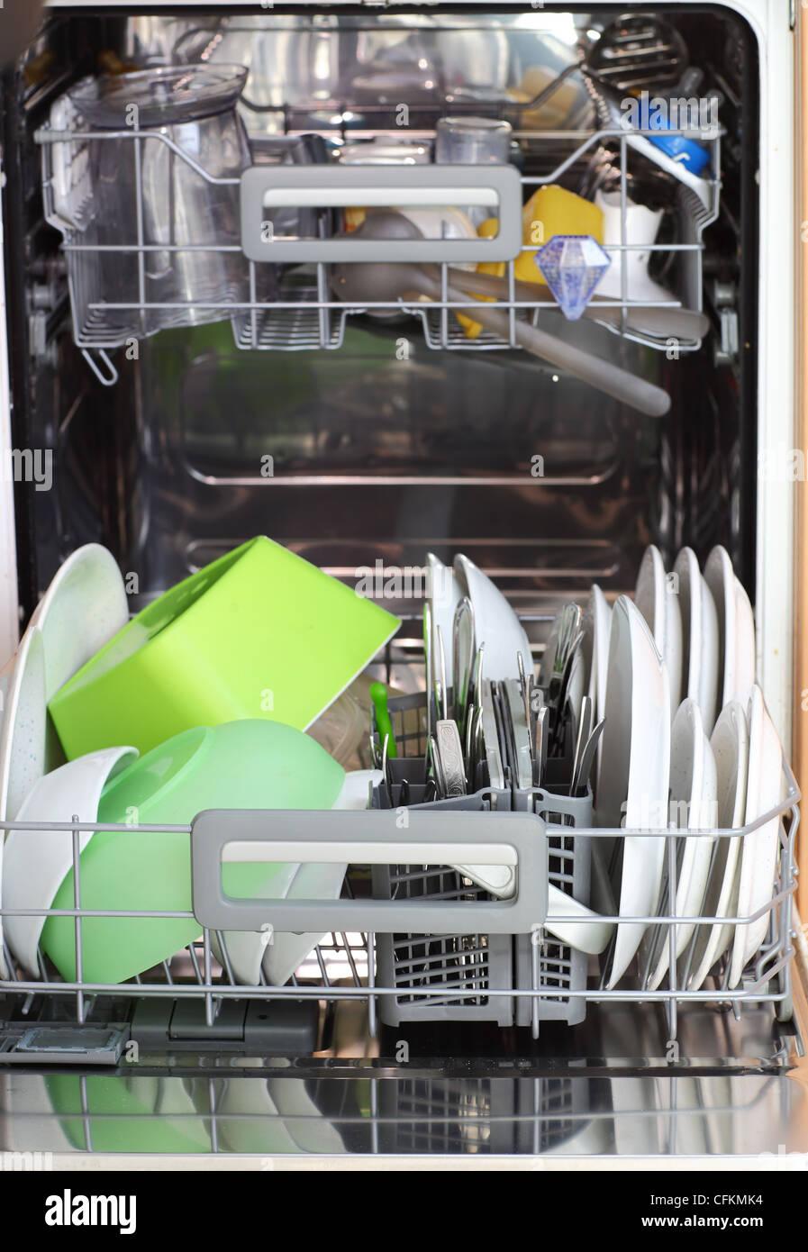 Open dishwasher with dishes Stock Photo Alamy