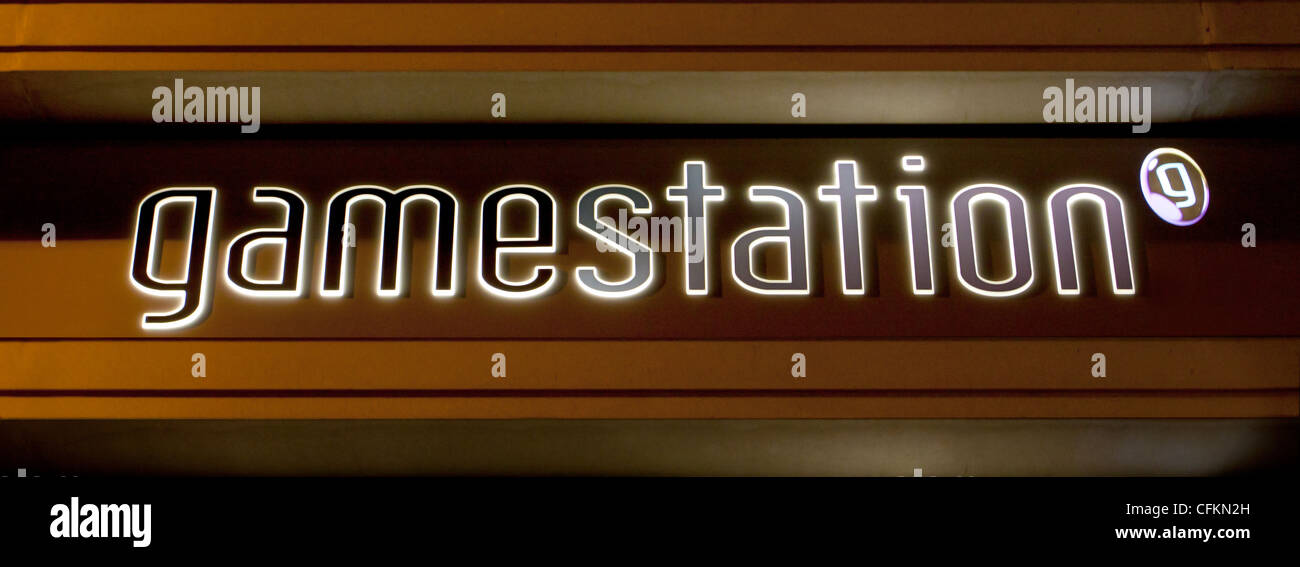 Gamestation Illuminated Store Shop Sign Stock Photo