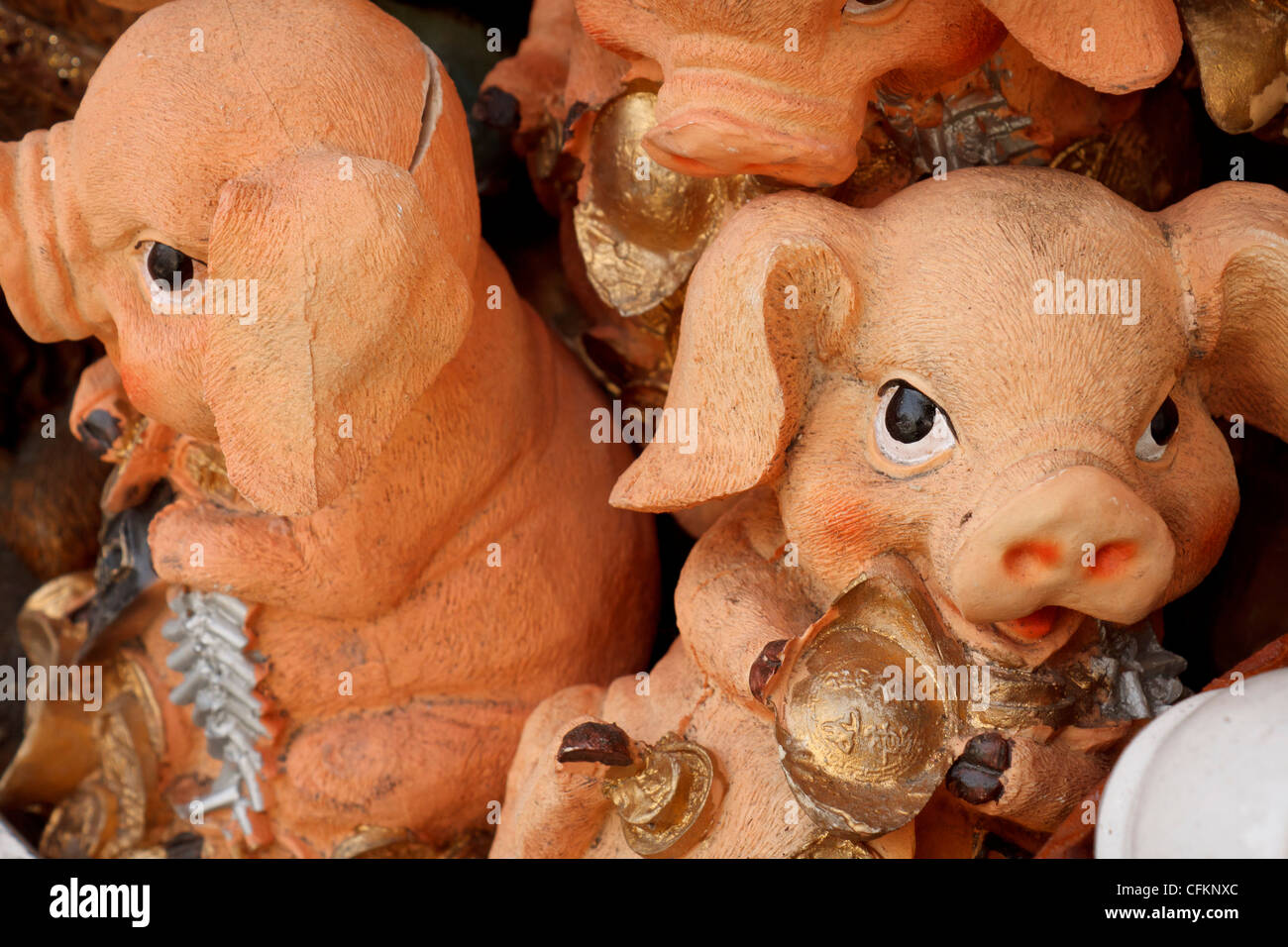 Cute little piggy banks on display at Mexican market. Stock Photo
