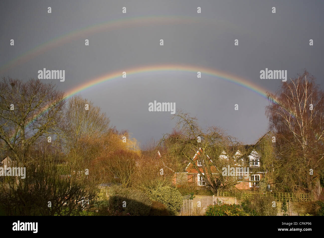England Double Rainbow Stock Photo