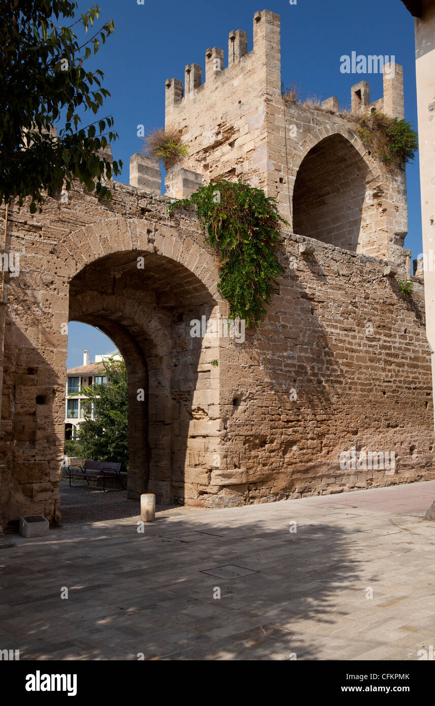Medieval town walls of Alcudia, Mallorca, Balearic Islands, Spain Stock Photo