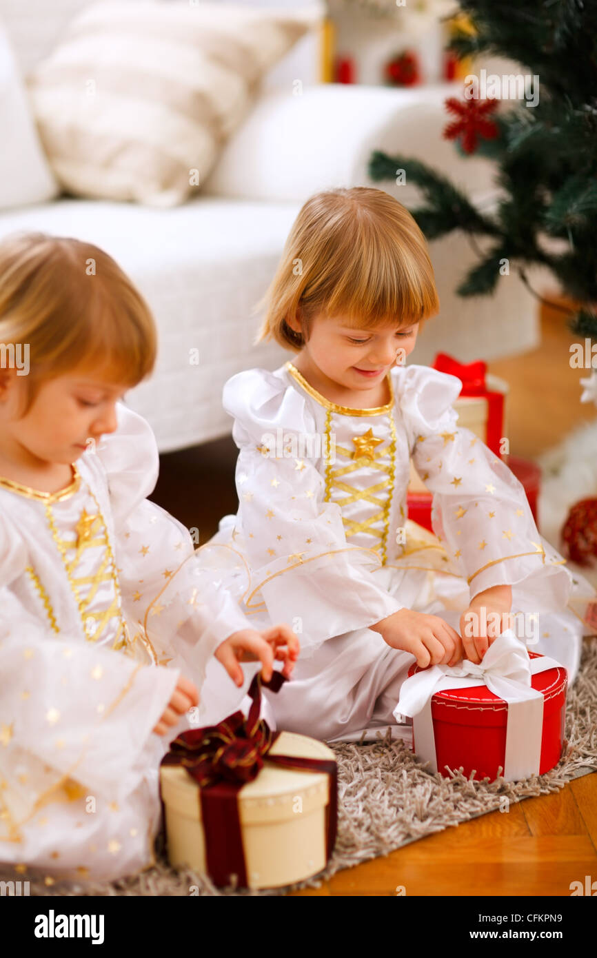 twin girl presents