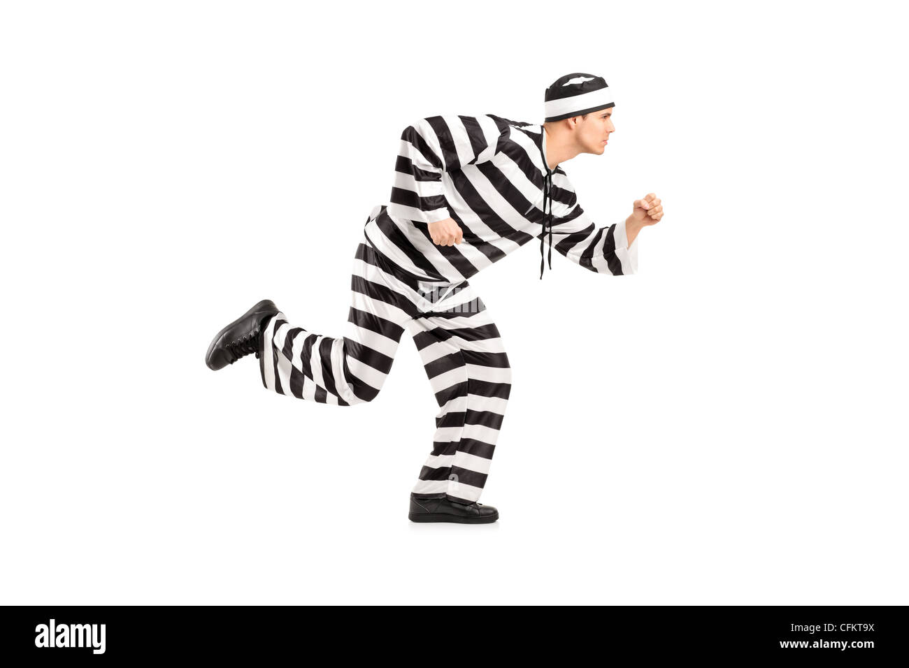 Full length portrait of a prisoner escaping isolated on white background Stock Photo