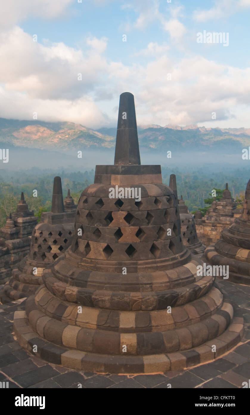 Borobudur temple at sunny morning. Central Java, Indonesia Stock Photo ...
