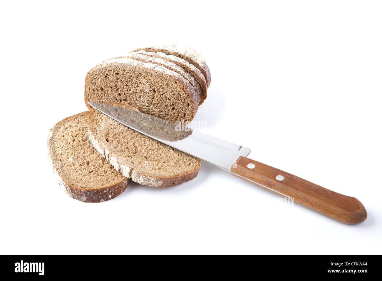 Chunks of the cut bread on a white background Stock Photo