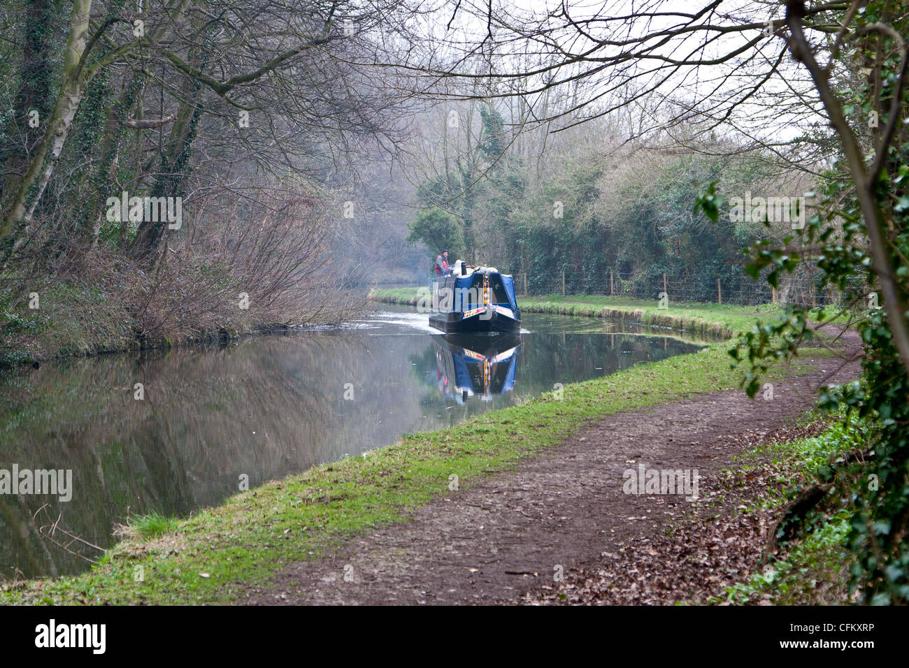 Narrow boat on the TrentMersey Canal, near Barnton, Cheshire Stock