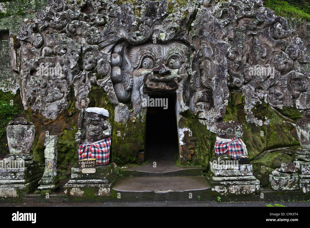 Balinese Carved Stone cave (Goa Gajah), in Hindu Temple Bali Indonesia, South Pacific, Asia. Stock Photo