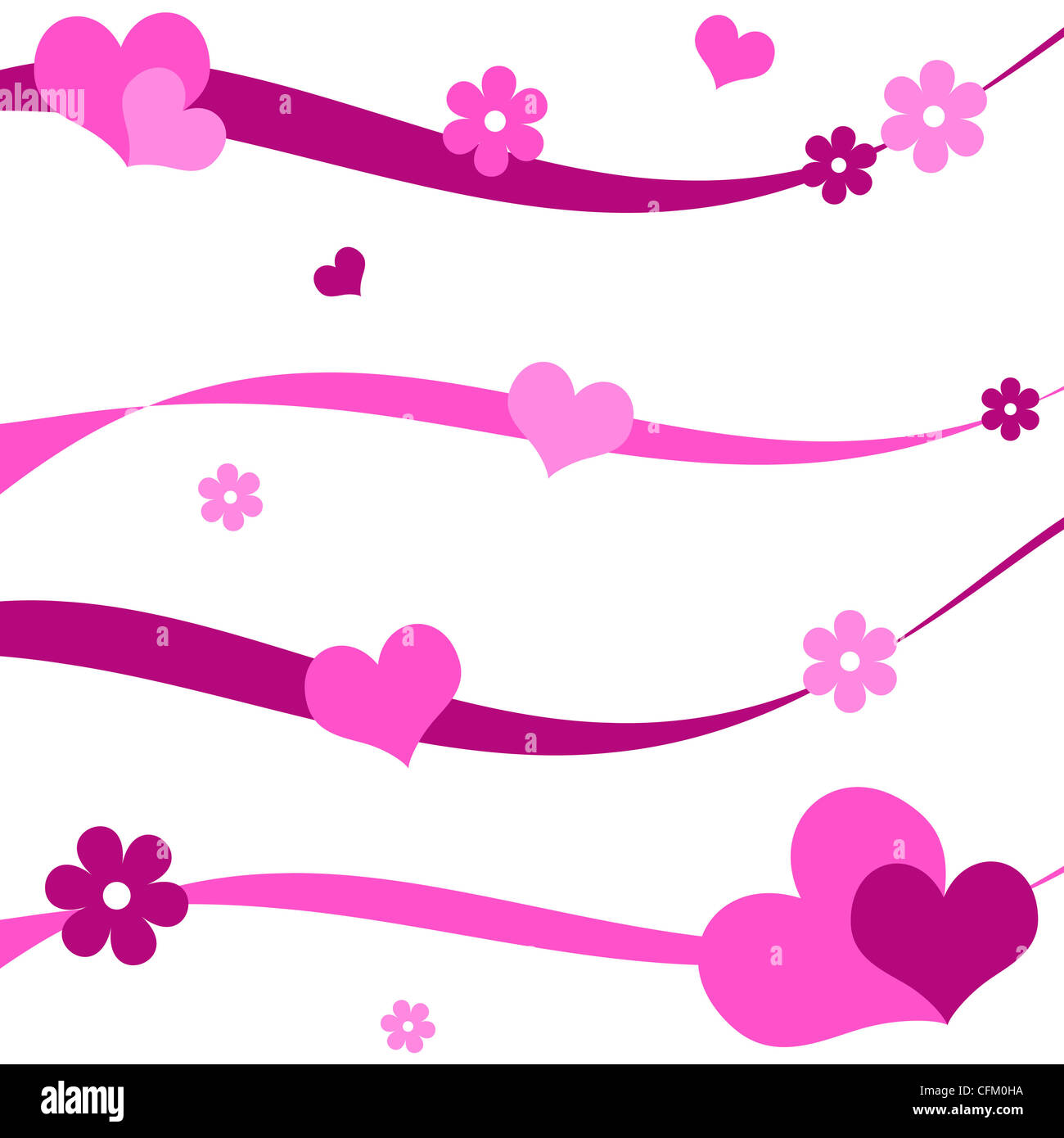 Pink hearts and flowers pattern on white background Stock Photo - Alamy