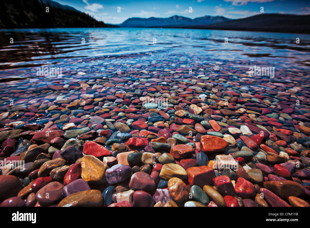 Colorful rocks on lake McDonald in Glacier National Park Stock Photo - Alamy