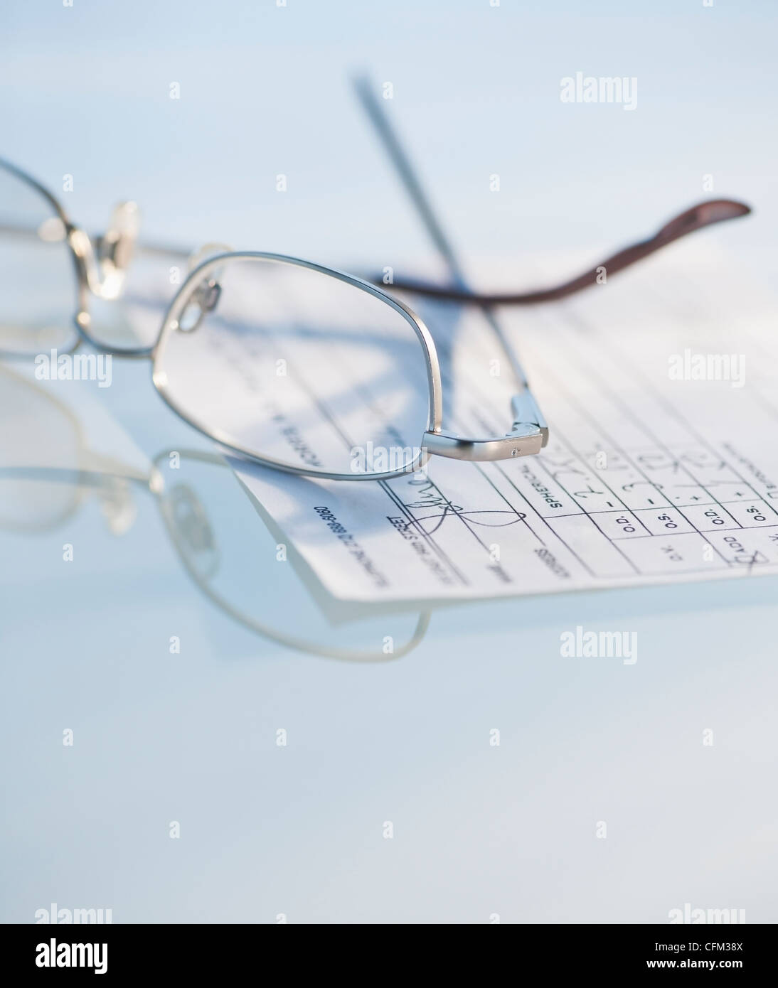 Studio shot of spectacles and prescription Stock Photo
