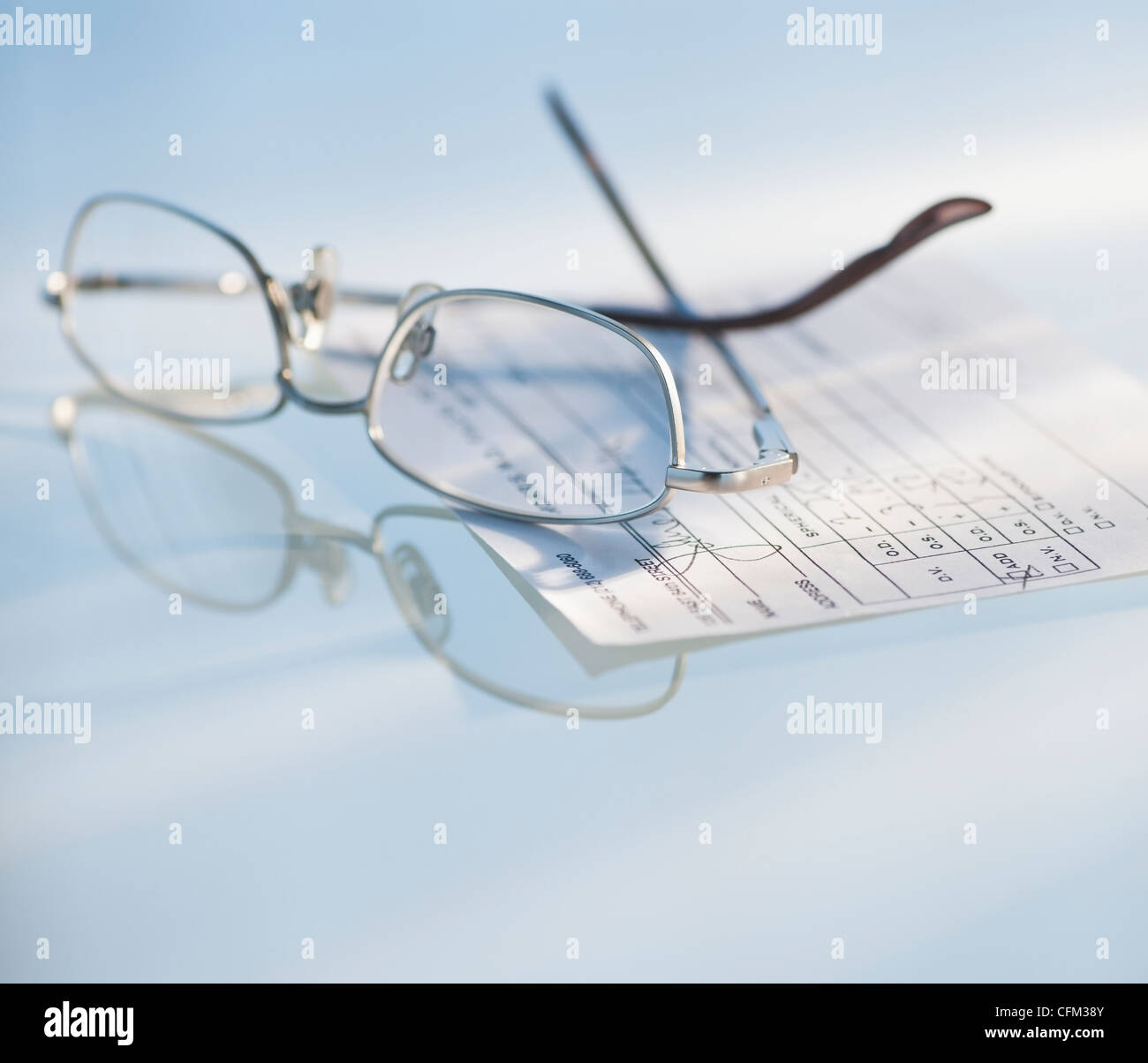 Studio shot of spectacles and prescription Stock Photo