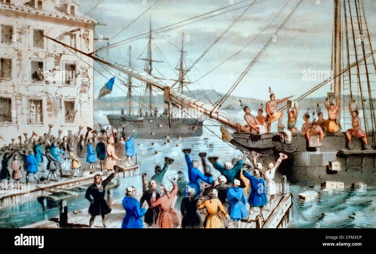 Destruction of tea at Boston Harbor, Boston Tea Party Stock Photo Alamy
